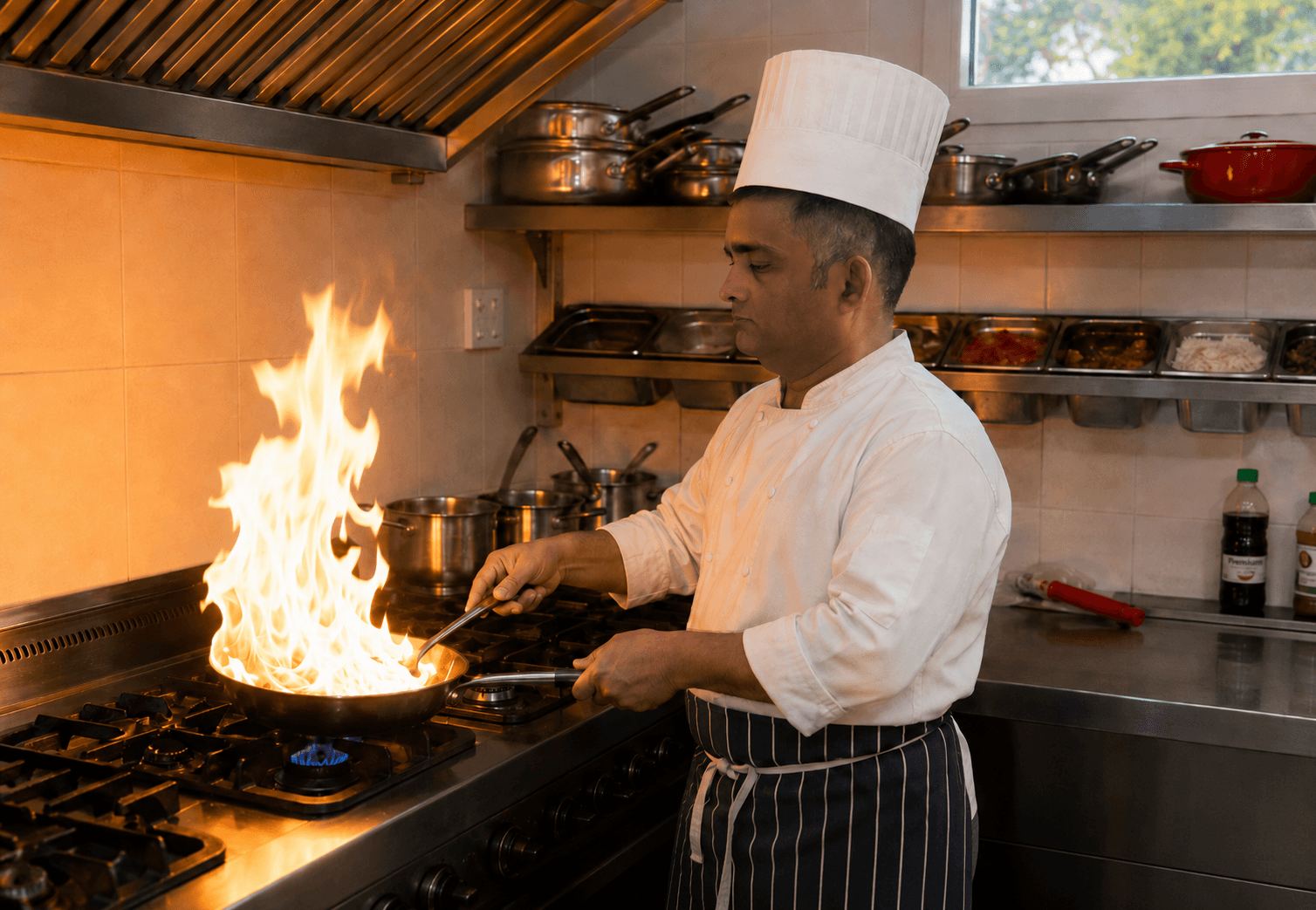 Satvik's chef cooking over an open flame