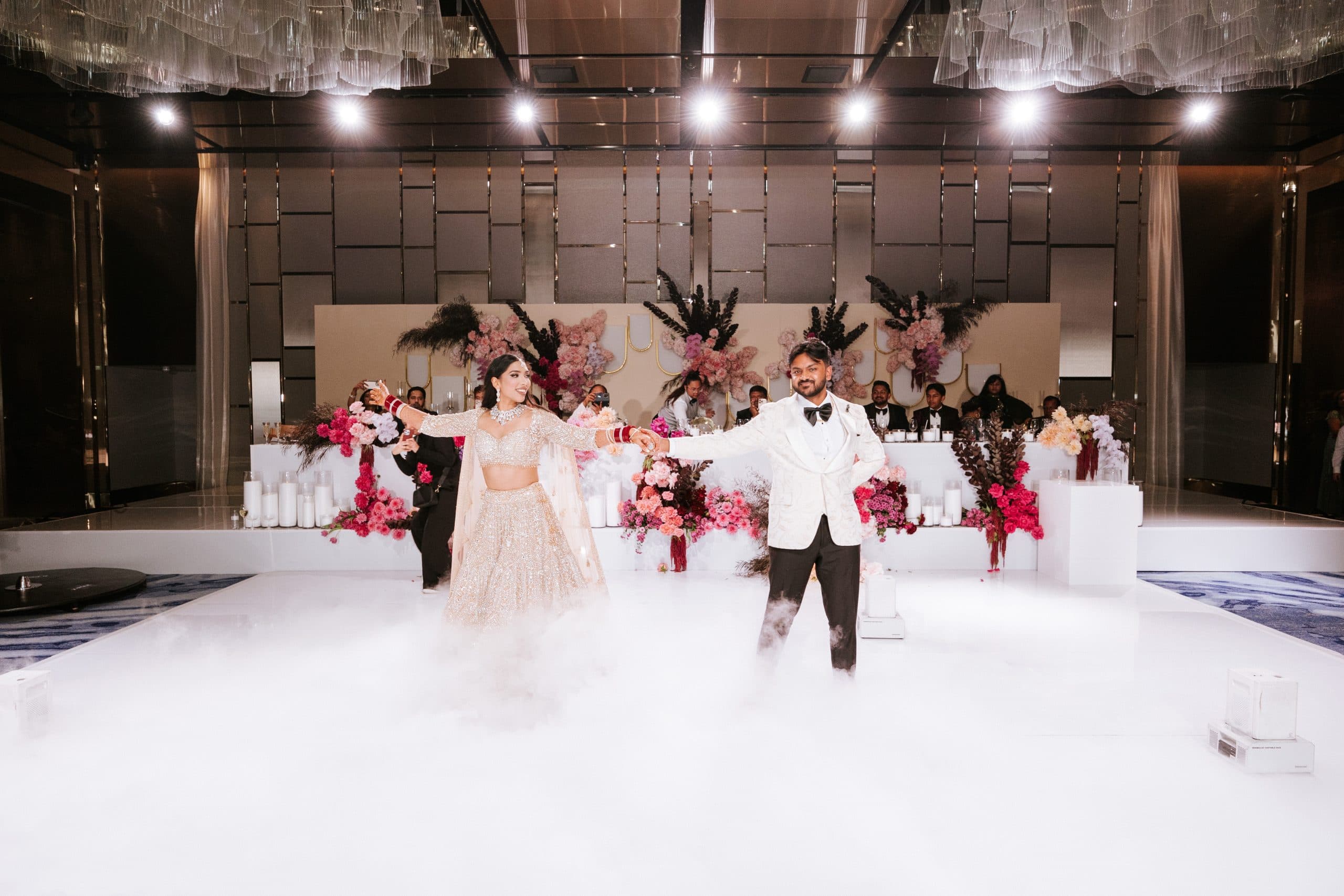Elegant buffet catering styled for a wedding reception